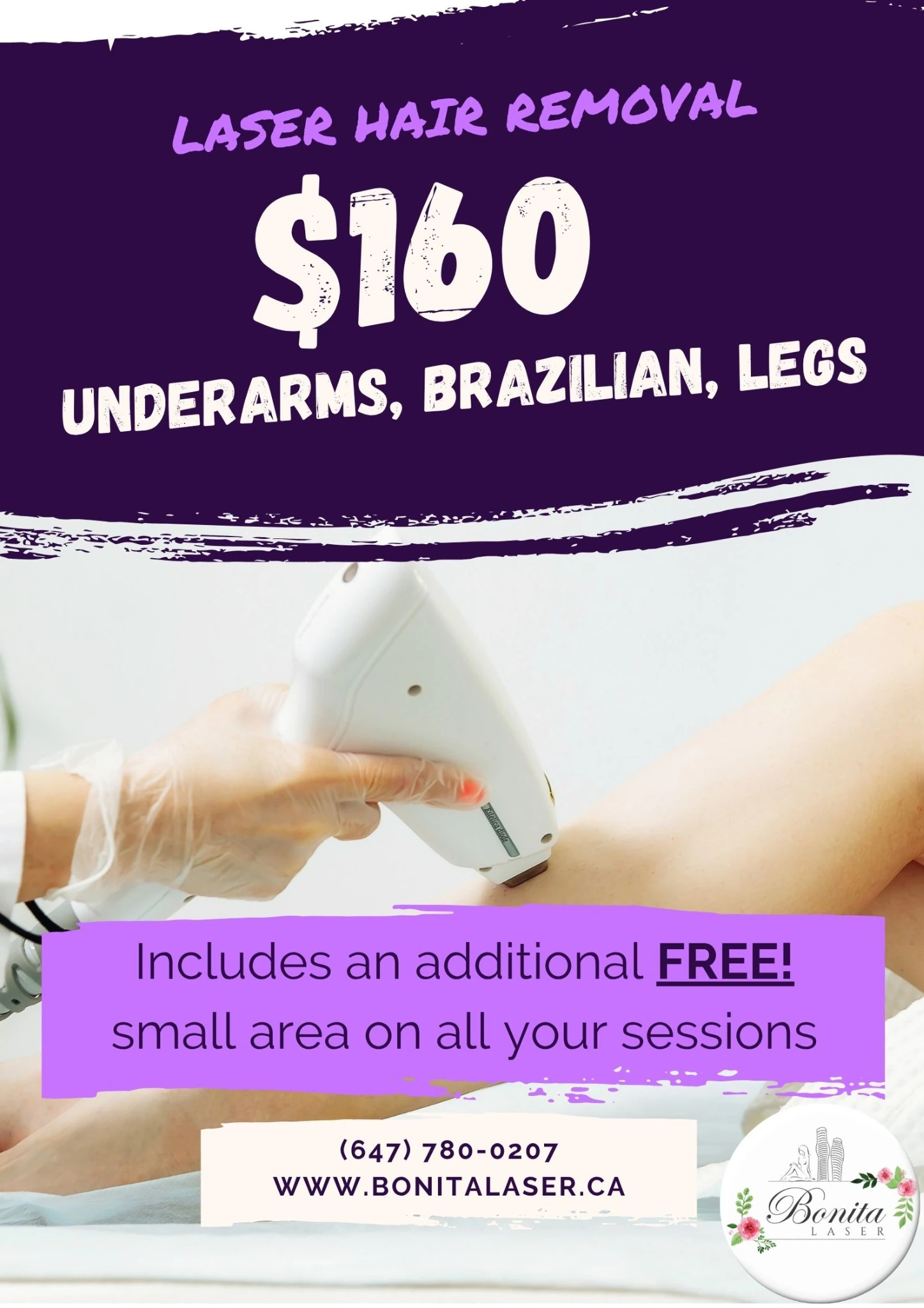 Laser hair removal special for underarms, Brazilian and legs